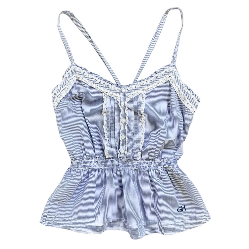 Abercrombie & Fitch Blue and White Striped Lace-Trim Peplum Cami